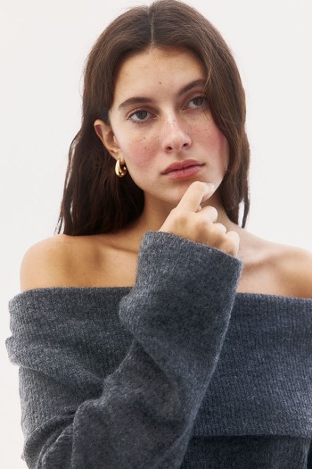 Rib-knit Off-the-shoulder Sweater